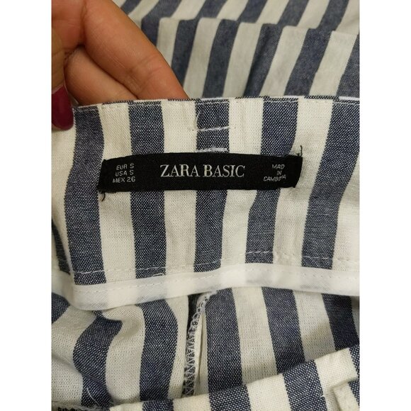 ZARA BASIC Women's Striped Cropped Pants Belted Size Small - Picture 2 of 9